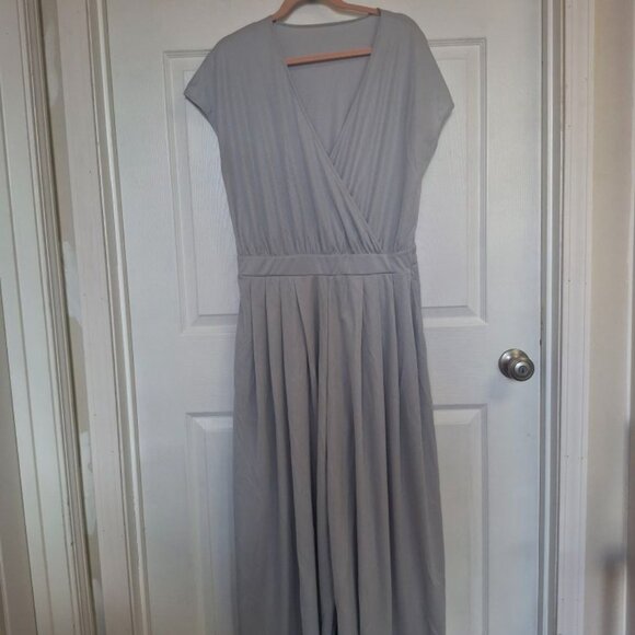 Halara V Neck Short Sleeve Side Pocket Wide Leg Flowy Jumpsuit Sz L/XL - Picture 2 of 3